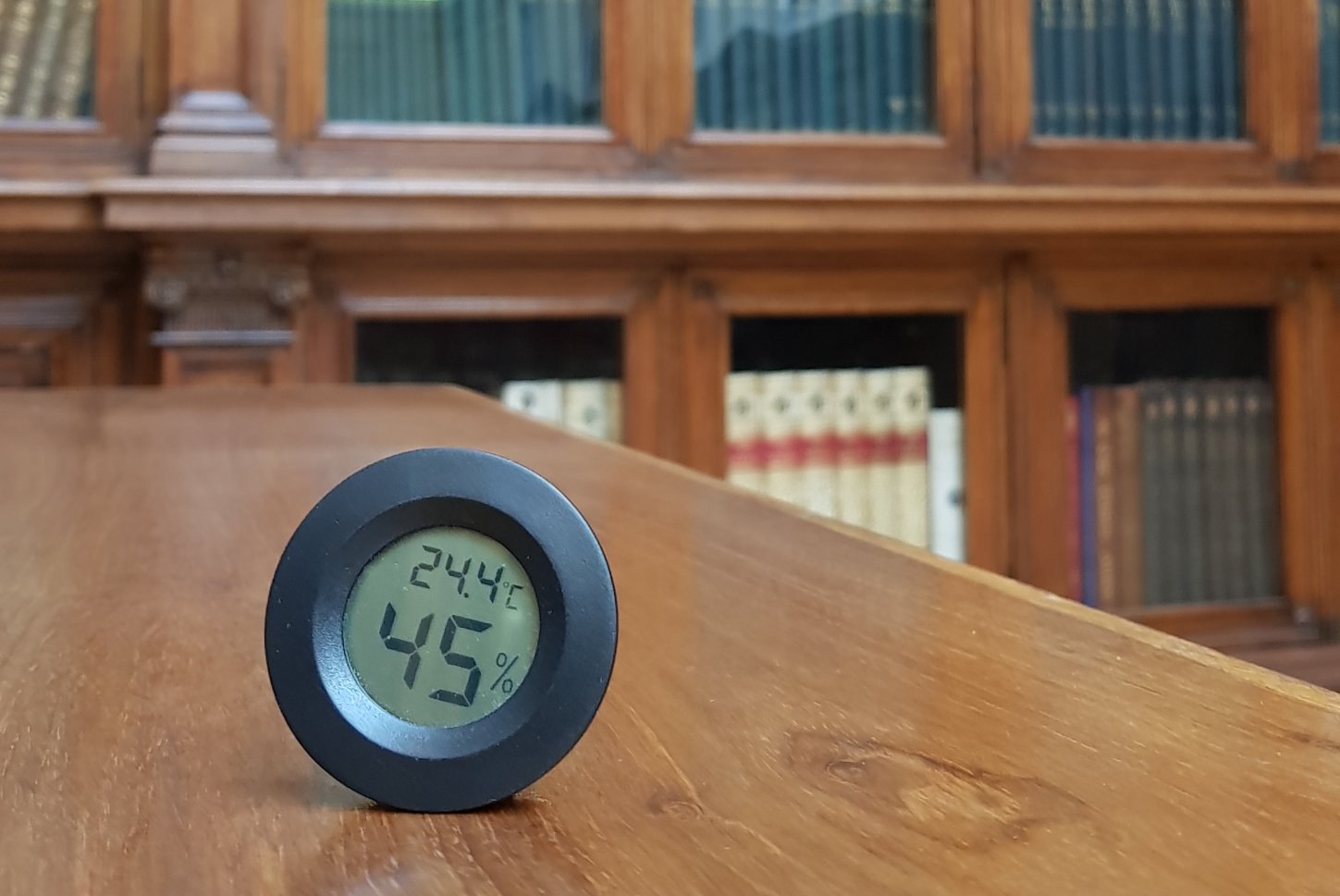 Hygrometer monitoring the environment at the Mitchell Library, Glasgow