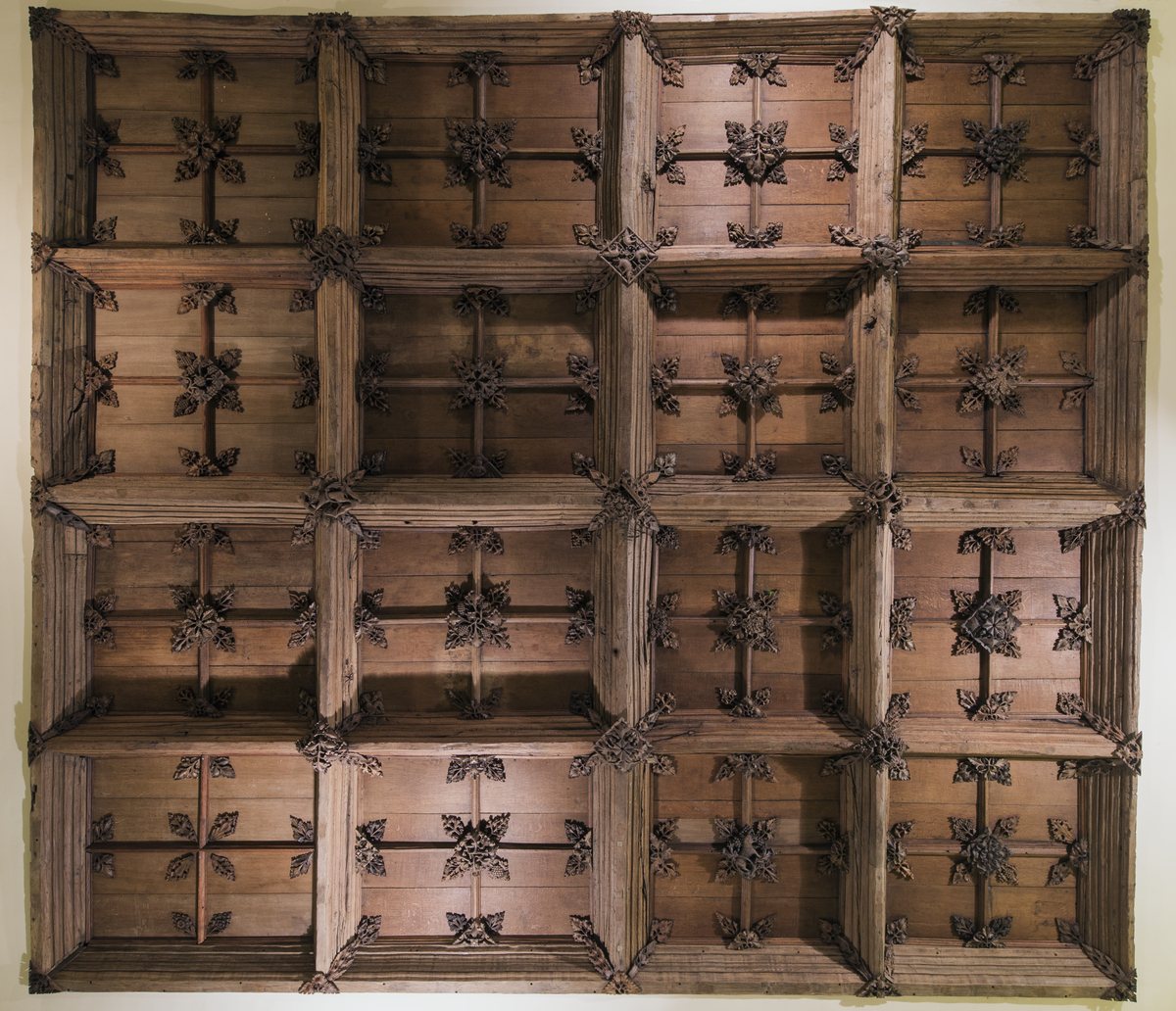 The Bridgewater Ceiling, a coffered oak ceiling with carved leaf bosses