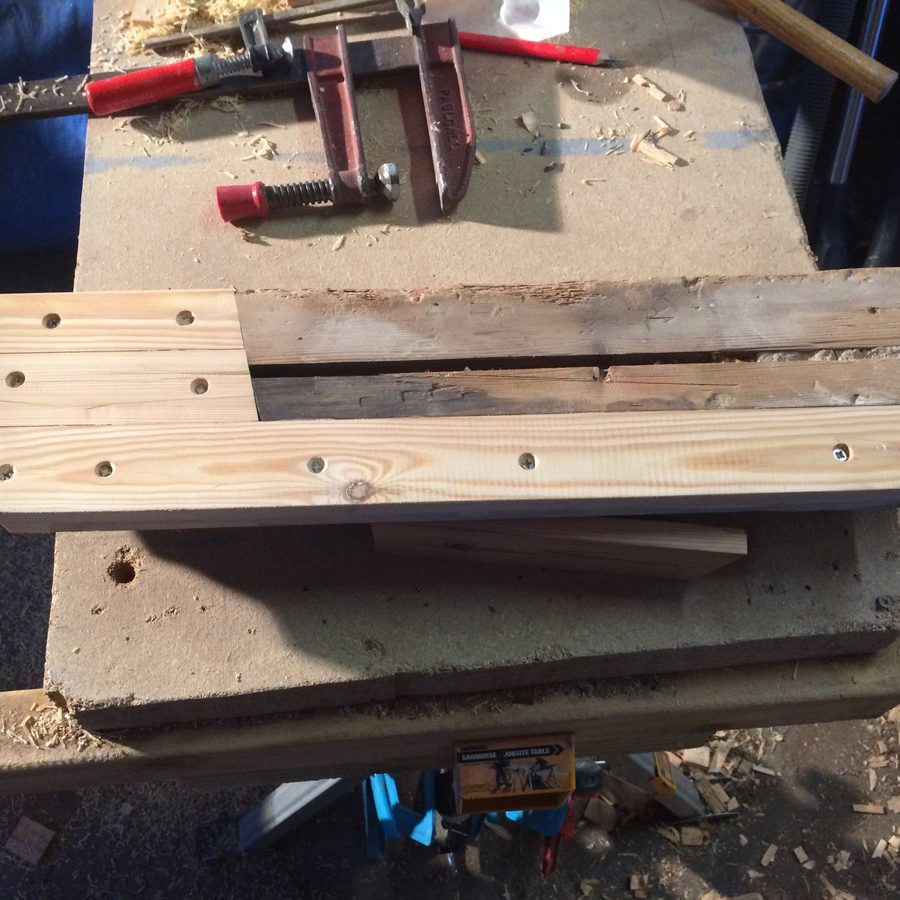 Splice repairs to a sill in new timber